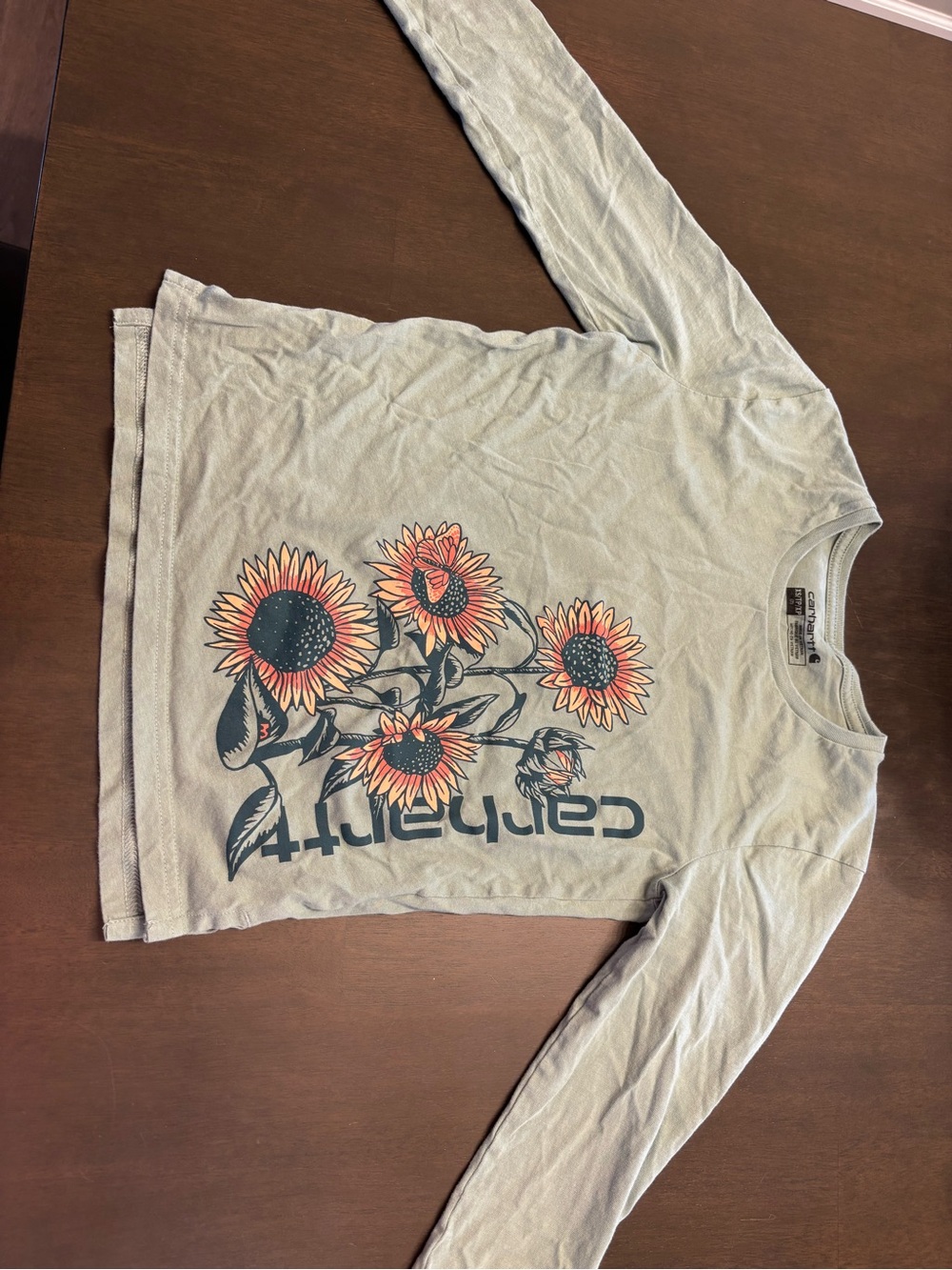 Carhartt Kids Long-Sleeve Tee in Light Green with Sunflower Graphic